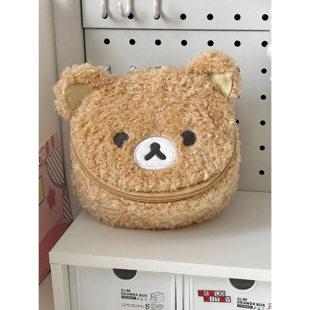 trousse de maquillage en peluche ours anime relaxant, sac cosmétique doux et portable pour femme, pochette de rangement bijoux, organisateur sac à main fille, cadeau, vente chaude