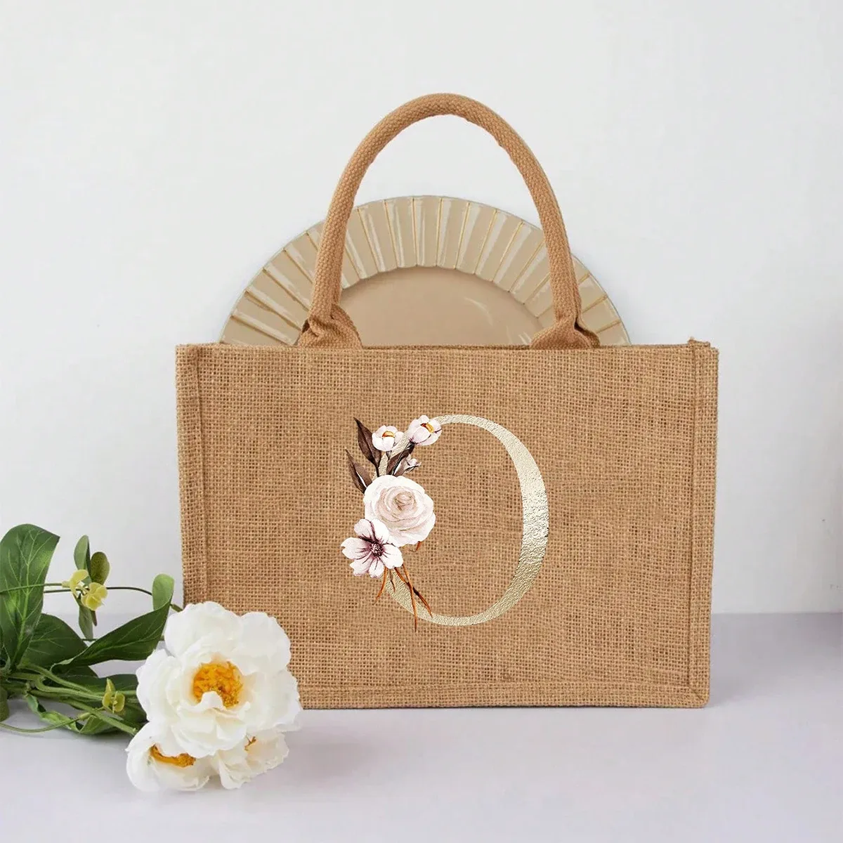 nouveau sac à main élégant en lin à motif lettres dorées, sac à main portable multifonctionnel, sac en lin, sac à main simple grande capacité, sac de rangement décontracté portable, sac de courses multifonctionnel, nouveau design, grande capacité, parfait pour le shopping