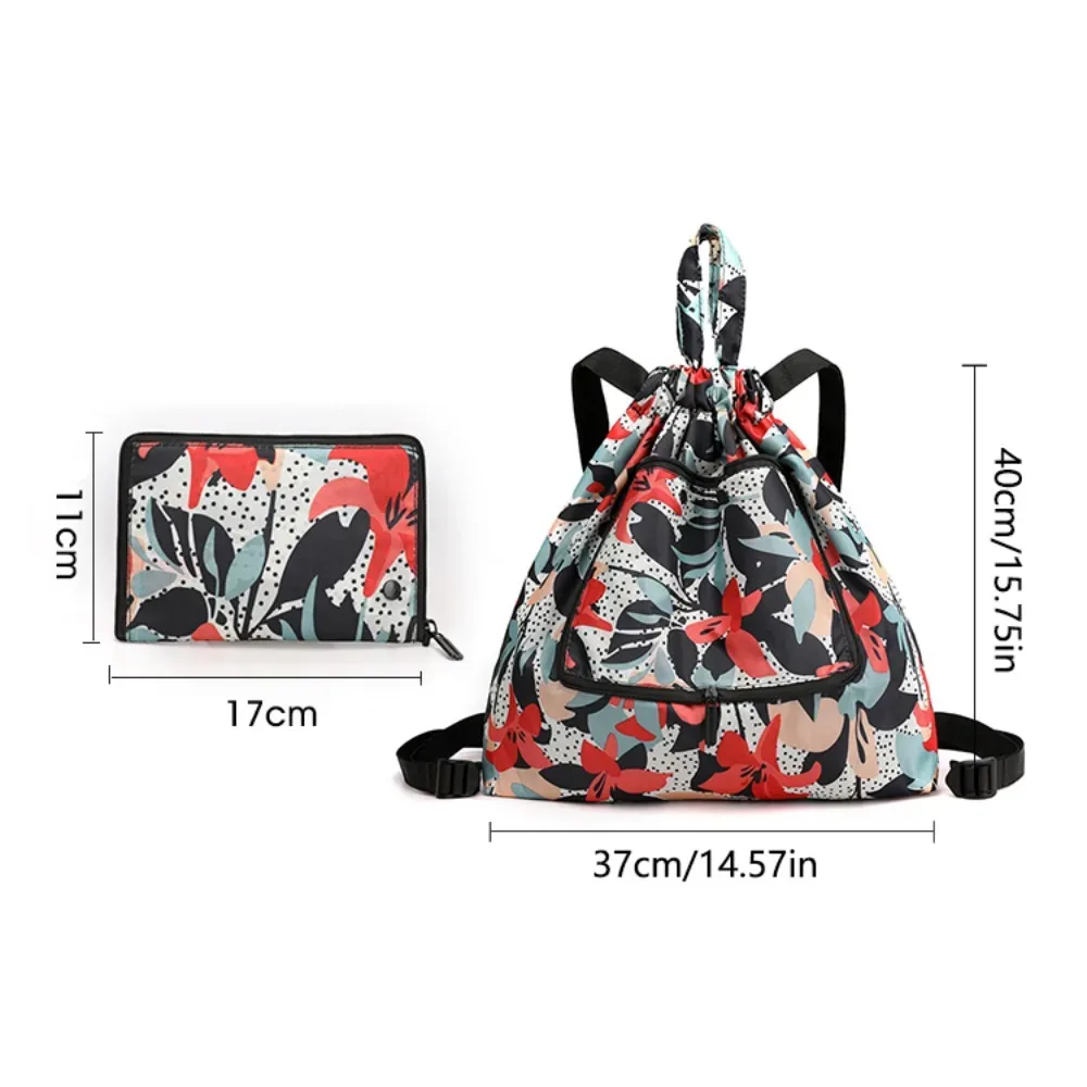 sac à cordon léger et décontracté, sac de courses multifonctionnel à motif animal, sac à dos pliable en nylon à motif floral pour le voyage