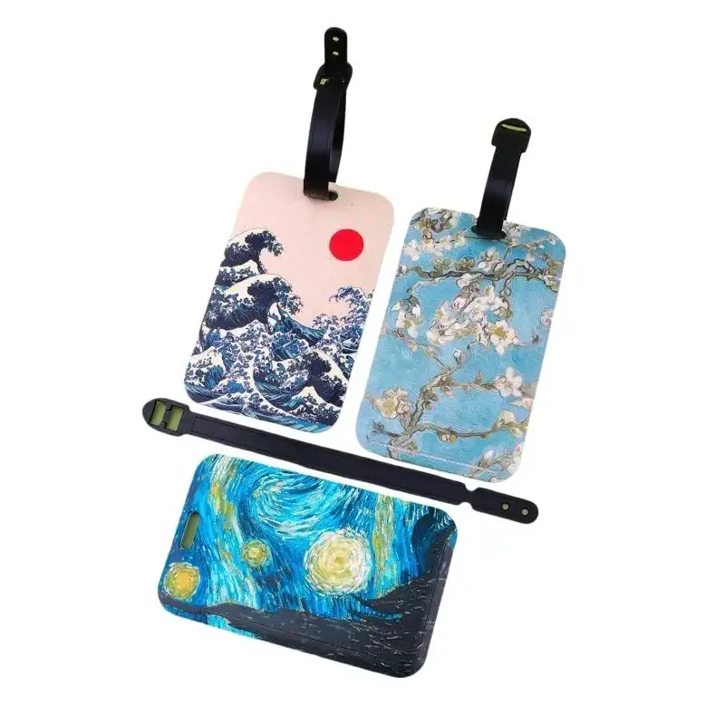 étiquette de bagage artistique en plastique avec motif peinture à l'huile, porte-carte d'identité anti-perte pour valise, sac à dos, accessoires de bagage, cadeaux