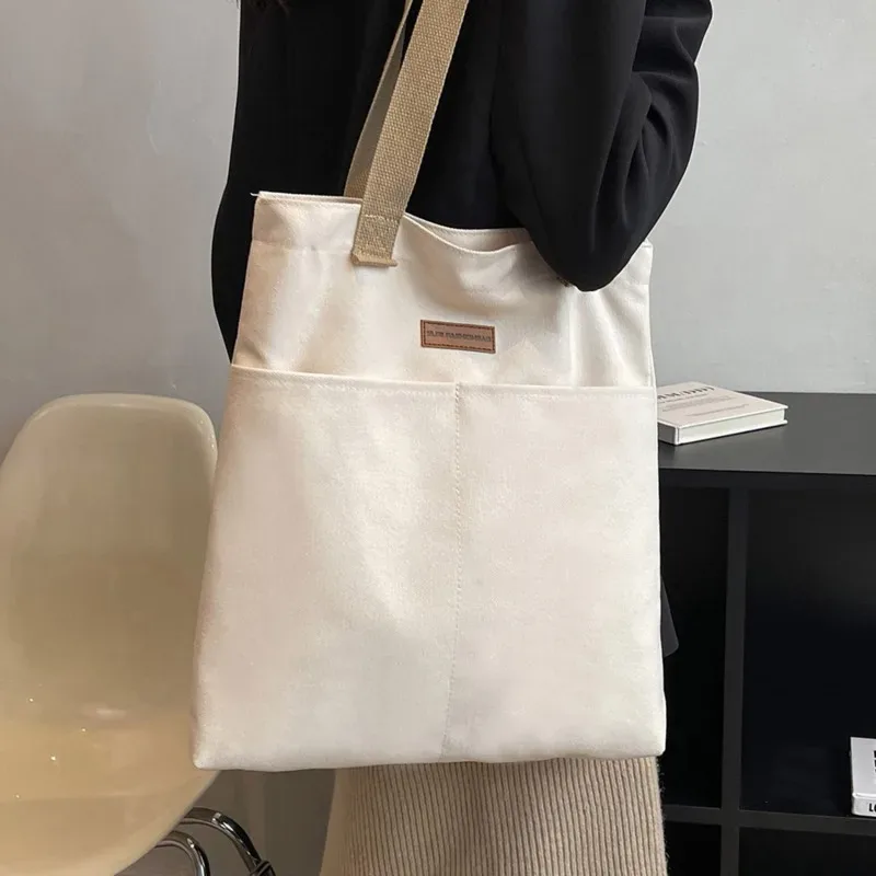 Sac à bandoulière en toile pour femmes, sacs de Shopping pour dames, sacs d'épicerie de haute qualité, fourre-tout de couleur unie pour livres pour filles