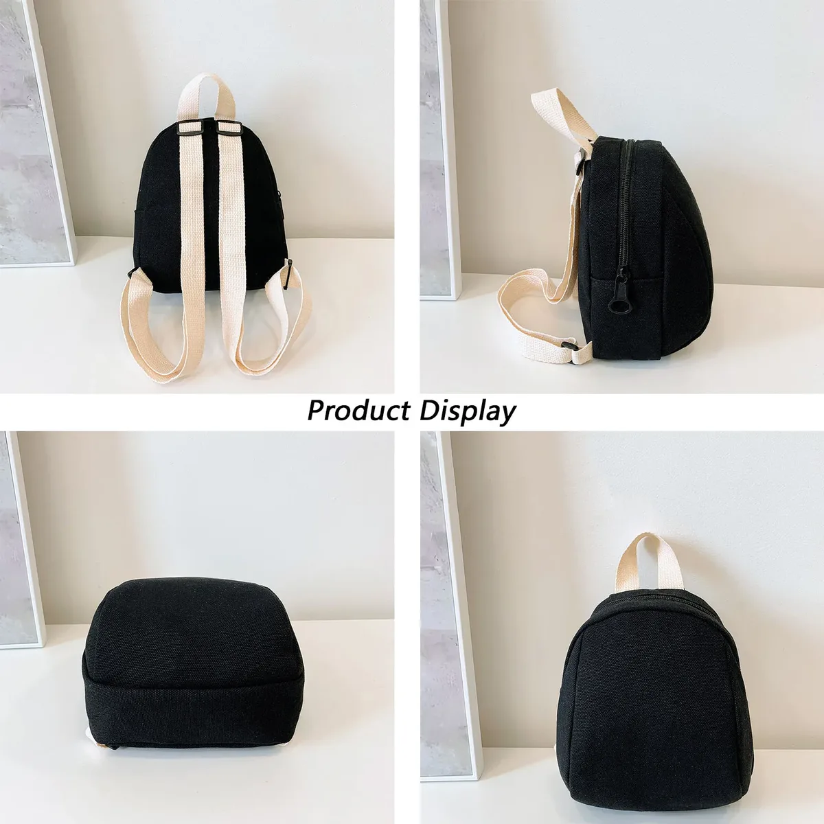 mini sac à dos de dessin animé en toile de couleur unie, petit sac léger