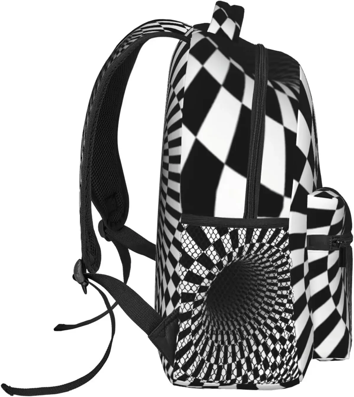 sac à dos à carreaux noir et blanc pour hommes et femmes, sacs à livres mignons, sac pour ordinateur portable, sacs initiés, voyage, randonnée, camping, sac à dos de jour