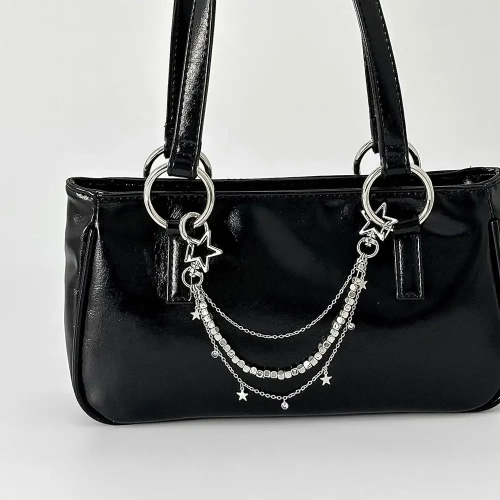 chaîne de sac en métal multicouche y2k, pendentif étoile, chaîne de sac à bandoulière punk rétro pour sac à main, accessoires de sac à nœud papillon en perles