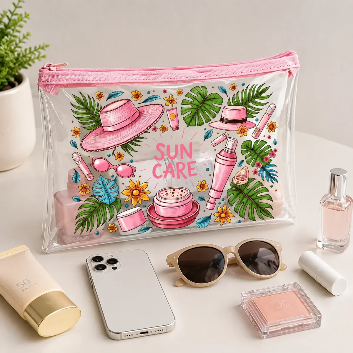 sac cosmétique transparent en pvc pour le soin du soleil, trousse de maquillage étanche à fermeture éclair pour femmes, plage, piscine, voyage et articles de toilette