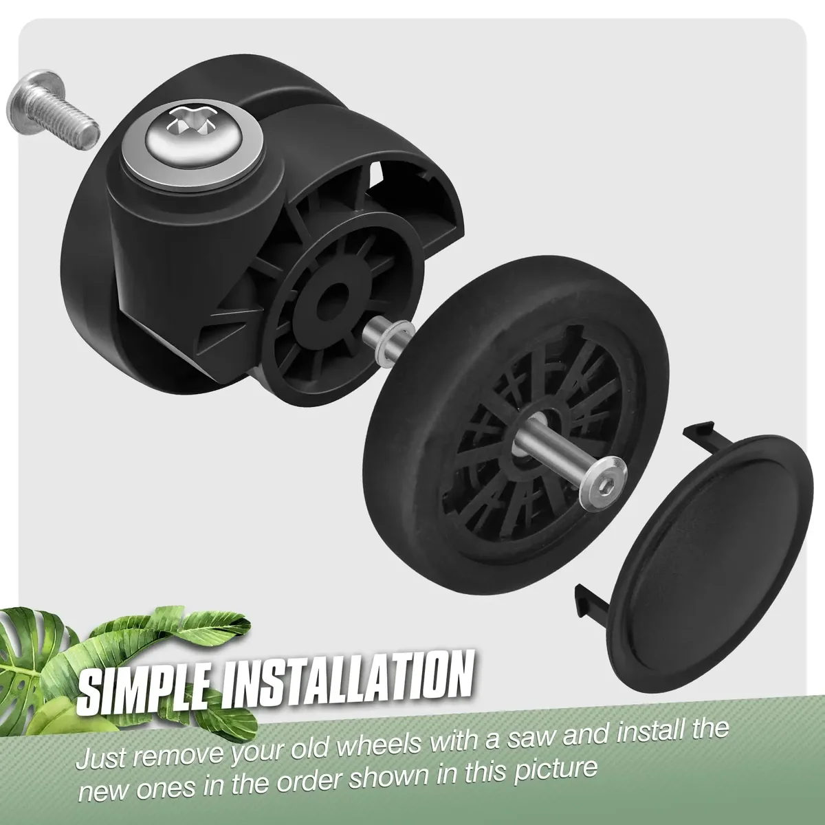 kit de 8 roues de remplacement pour bagages, roues de réparation noires pour valise avec vis, roues de chariot résistantes à l'usure, pièces de roulettes avec axes de 55 mm