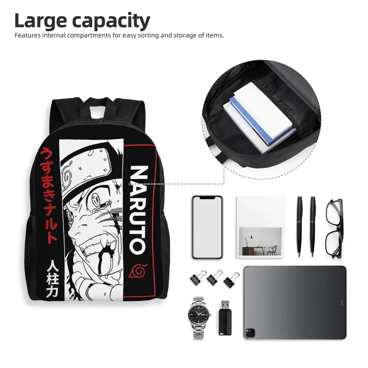 sac à dos naruto uzumaki, sac ita, mochila, sac à dos de randonnée légère de grande capacité