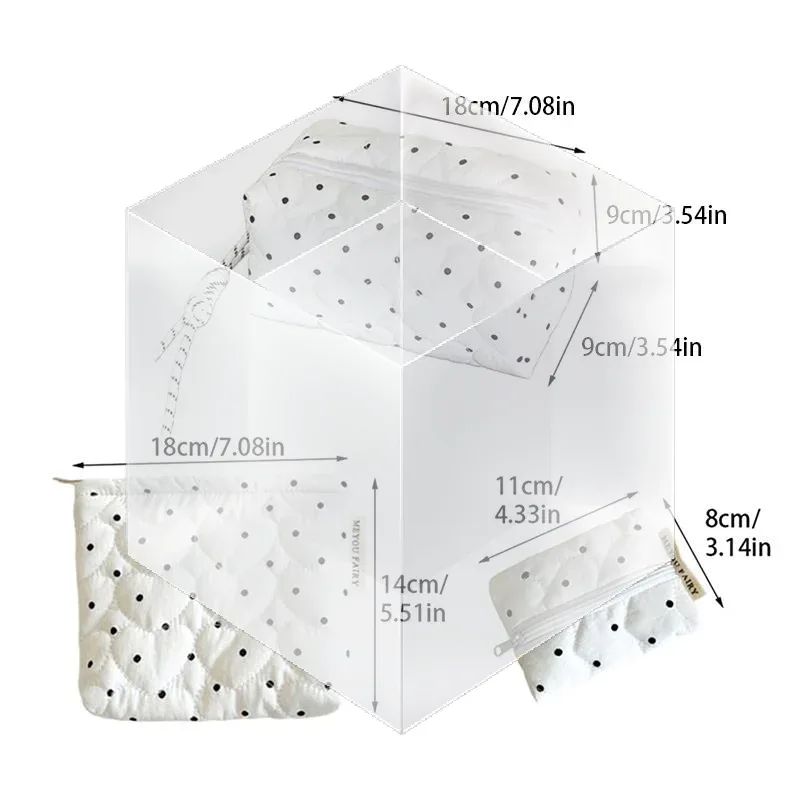 trousse de maquillage matelassée à pois pour femmes et filles, organiseur pour rouge à lèvres et pinceaux, petite et grande pochette cosmétique, idéale pour les voyages