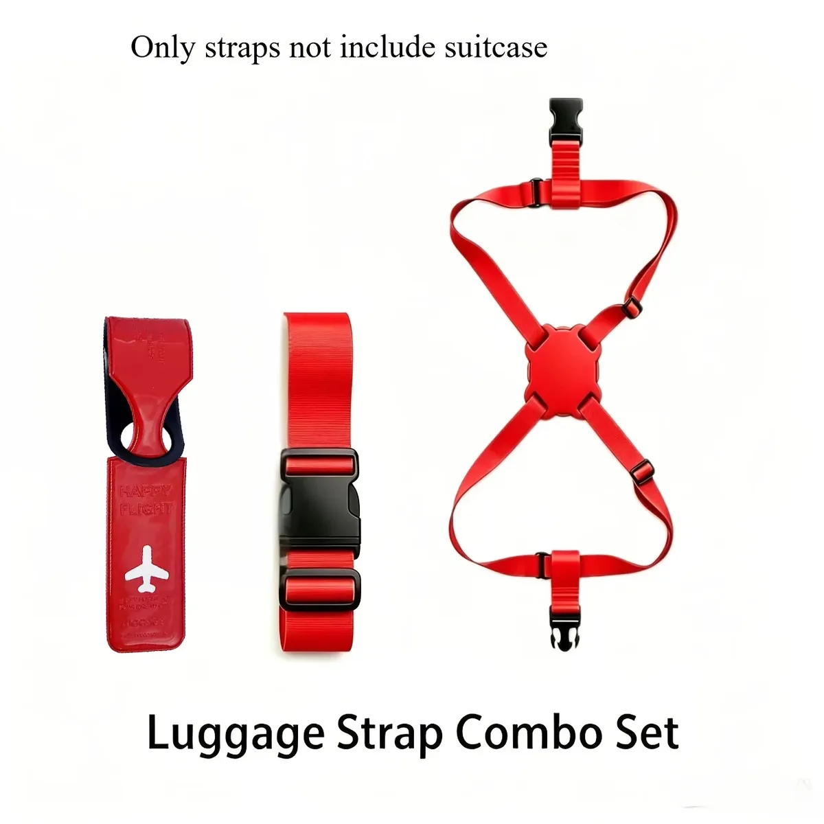 Ensemble de 3 pièces (2 sangles de bagage et 1 étiquette de bagage) Sangles de fixation pour bagages en forme de 8, adaptées aux valises, cordon élastique antidérapant, sangles de fixation, étiquettes d'embarquement, étiquettes d'identification anti-perte