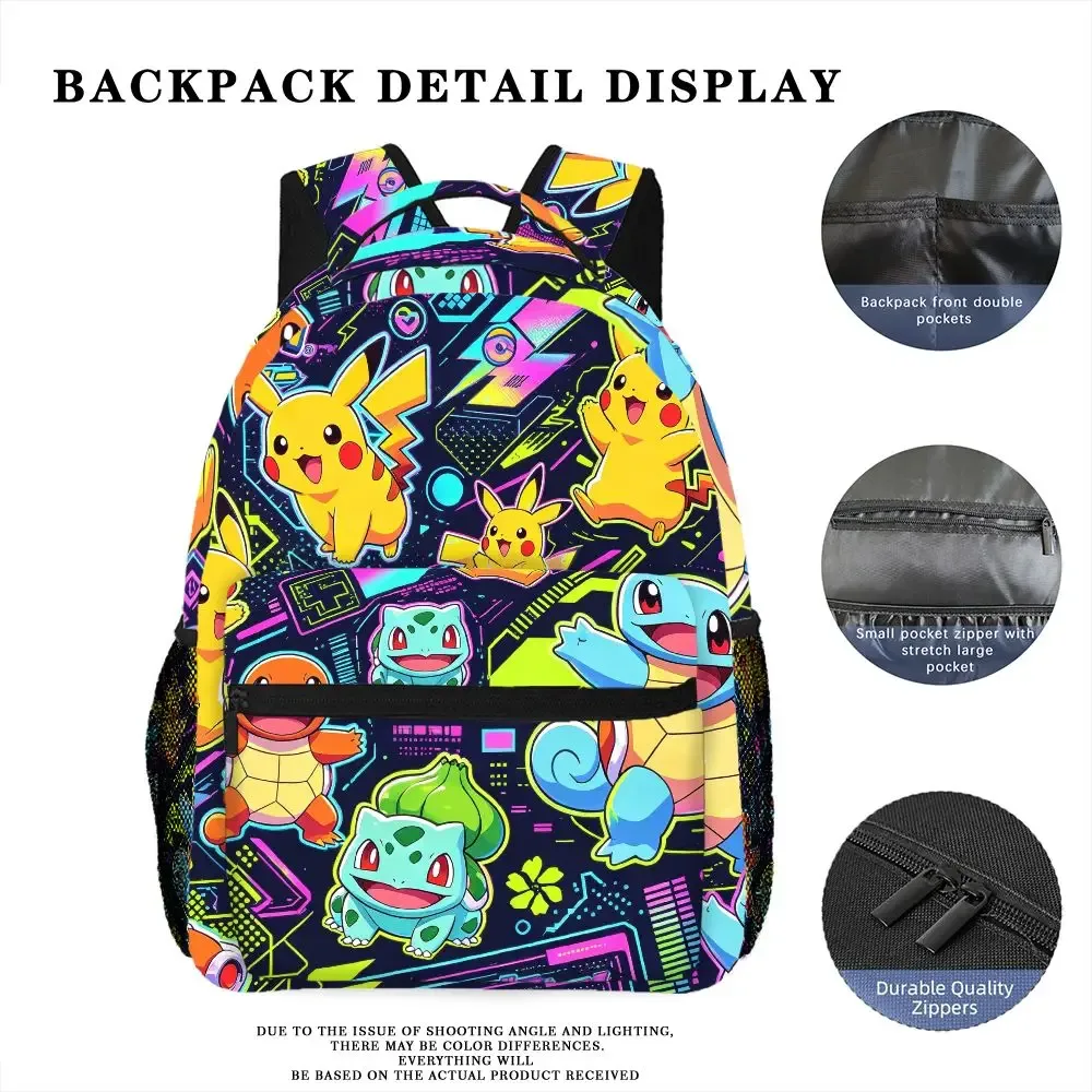 sac à dos imprimé avec des personnages de pokémon neon vibe, sac d'école léger pour voyage en plein air
