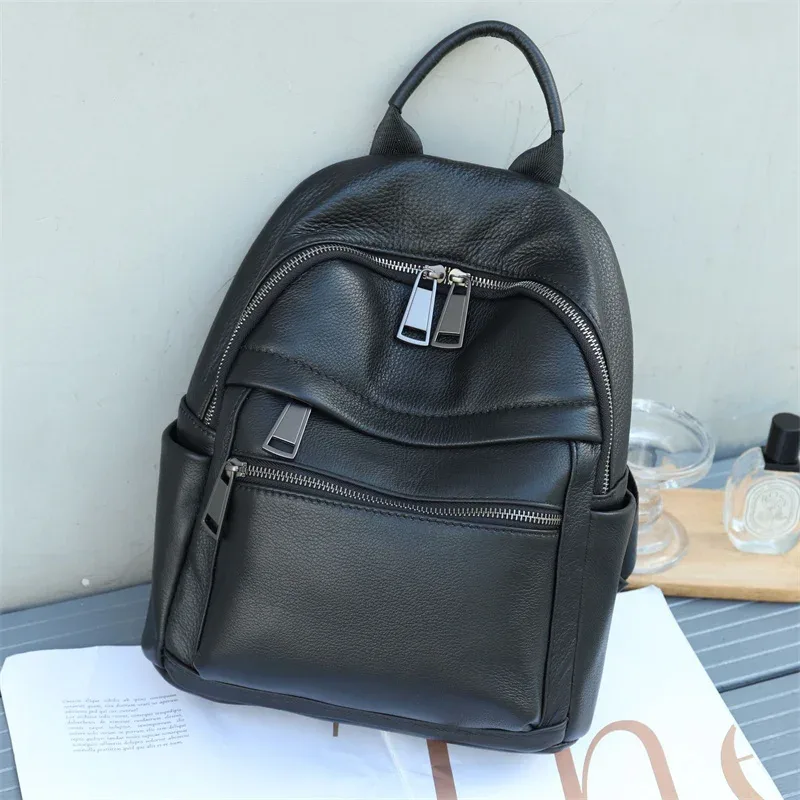 sac à dos en cuir véritable pour femme, doux, quotidien, grand, spacieux, à la mode, en cuir de vache, pour voyage, affaires, collège, sac à bandoulière