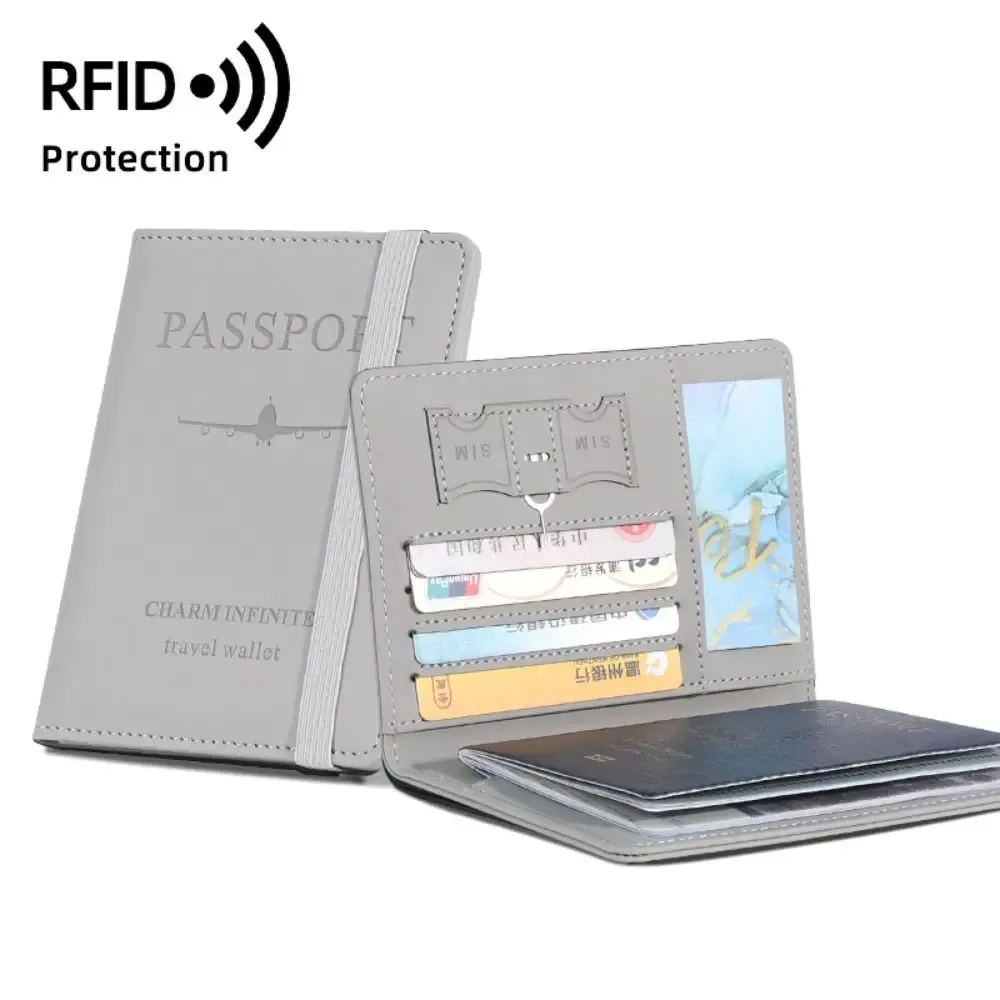 nouveau porte-passeport de couleur unie, blocage rfid, fente pour billet, clip, housse de protection, sac pour cartes de voyage en cuir