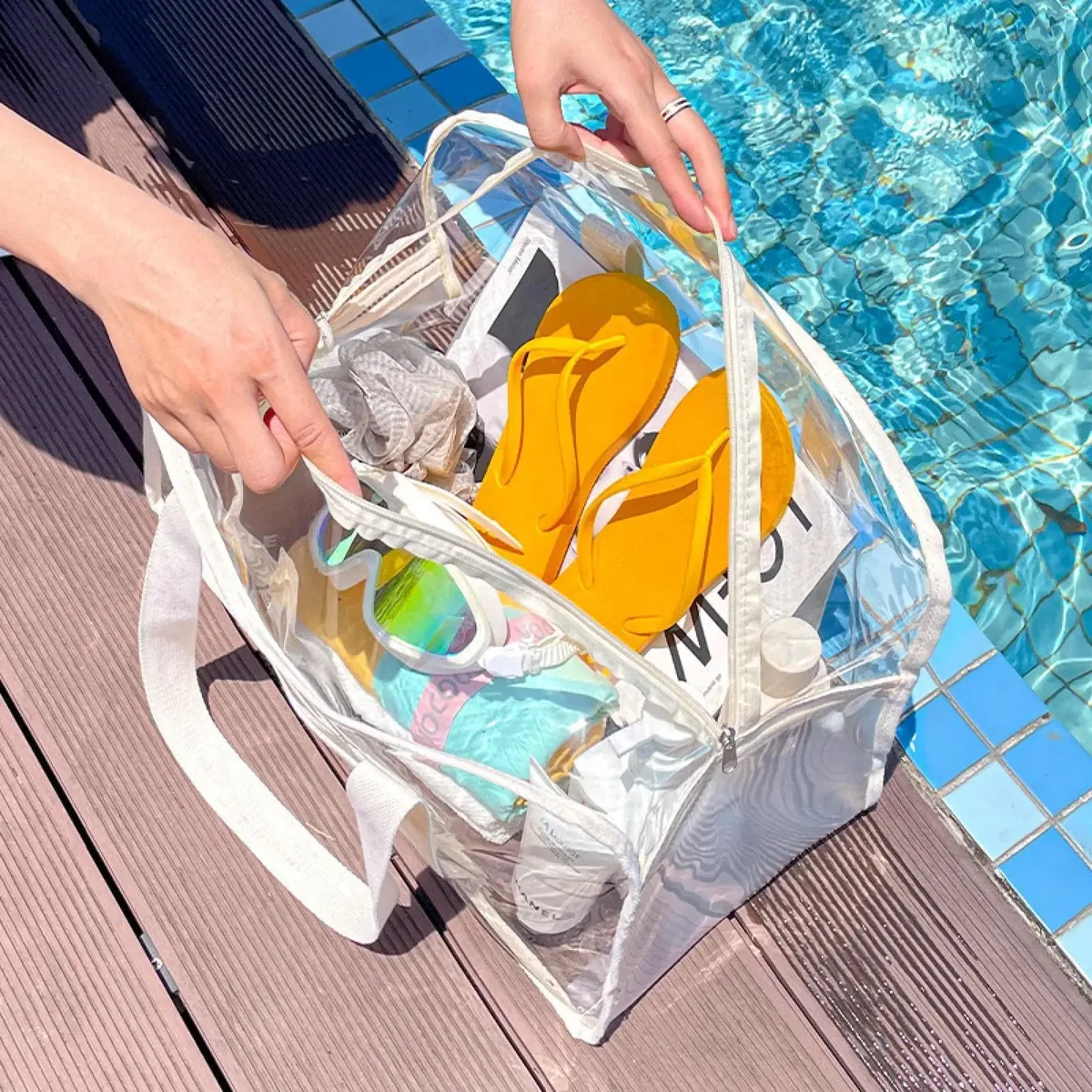 sac de rangement transparent à fermeture éclair avec poignée, grand organisateur de voyage pour la maison et les déplacements, design durable et pratique