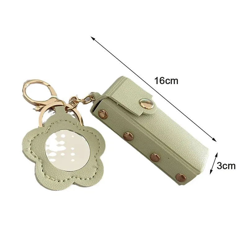 pochette à rouge à lèvres portable en cuir, porte-clés, breloque de sac, étui de protection créatif pour rouge à lèvres avec miroir, décoration de sac à dos, cadeau