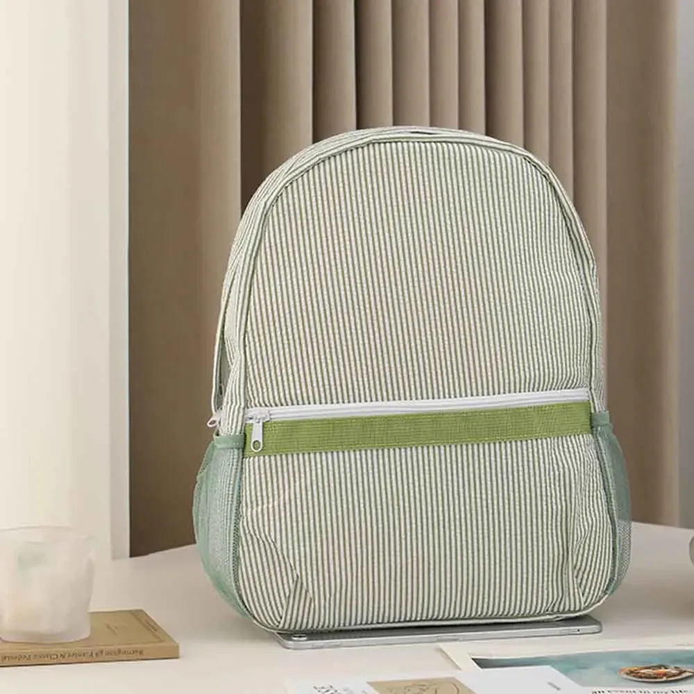 sac à dos en seersucker personnalisé avec monogramme couleur bonbon, sac à livres brodé pour enfants, cadeau unique pour les enfants