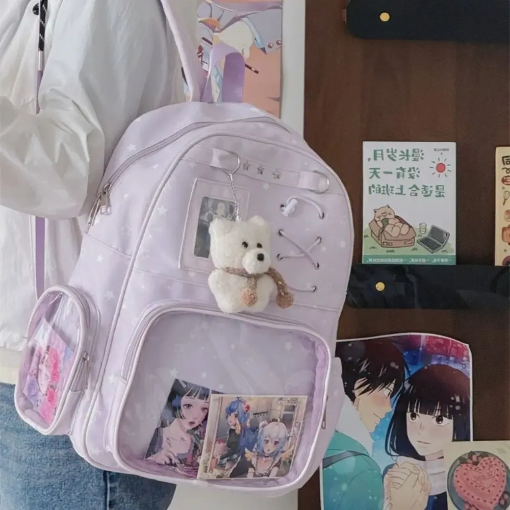 sac à dos transparent kawaii à imprimé étoiles, sac d'école lolita itabag, sac à dos y2k pour étudiants, sac de voyage diy