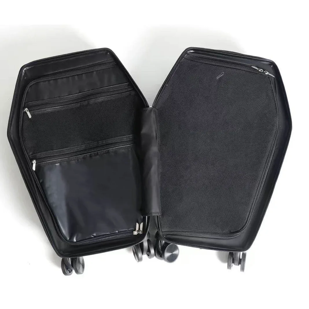 nouvelle valise rigide à motif croix gothique 3d en relief, design cercueil résistant aux rayures