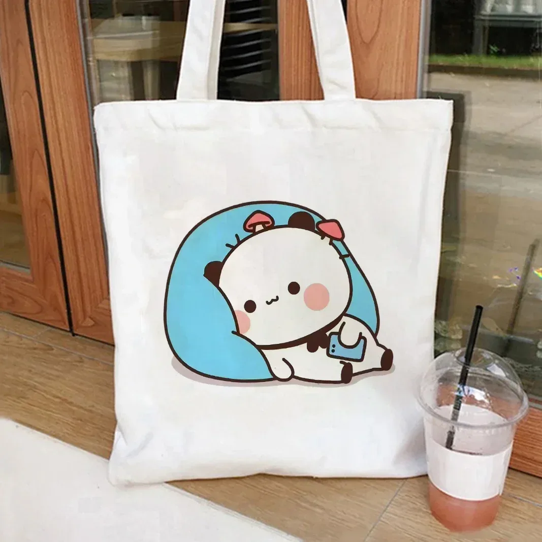 sac fourre-tout pliable en toile bubu dudu anime, sac de shopping esthétique réutilisable pour femme