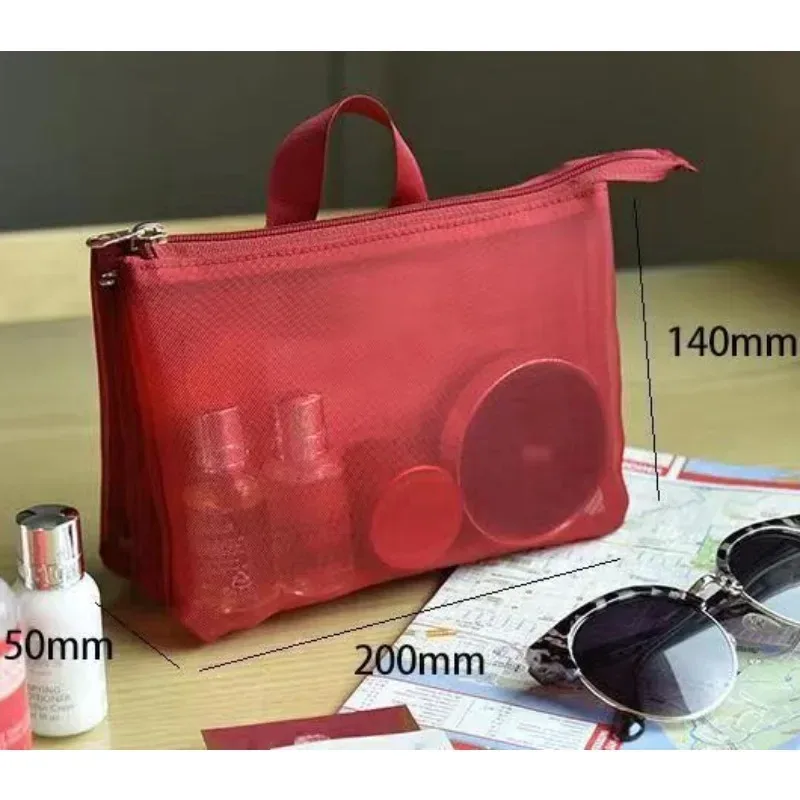 nouveau sac de rangement en maille de couleur unie avec compartiment, trousse de toilette portable de voyage, sac à cosmétiques, pochette de rangement de produits de toilette pour soins de la peau
