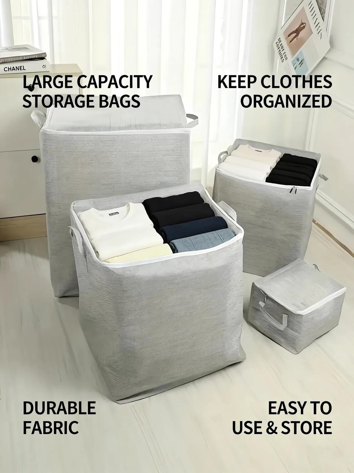sac de rangement pliable en tissu non tissé de grande capacité avec poignée, organisateur de garde-robe anti-poussière pour vêtements, couvertures et jouets