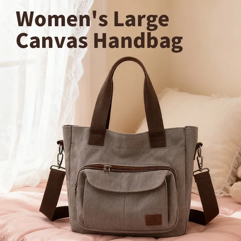 Grand sac à main fourre-tout en toile pour femmes, petit sac à bandoulière pour voyage, travail, multi-poches, poignée supérieure, sacoches de travail avec fermeture éclair