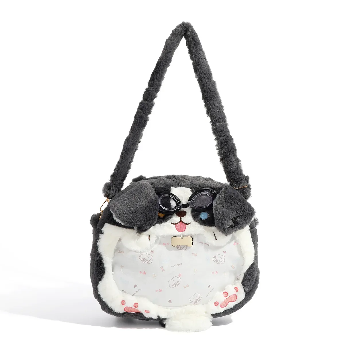 sac à dos en peluche brodé chien mignon velours or fourrure dessin animé jk fermeture éclair étudiant grande capacité sac unisexe 