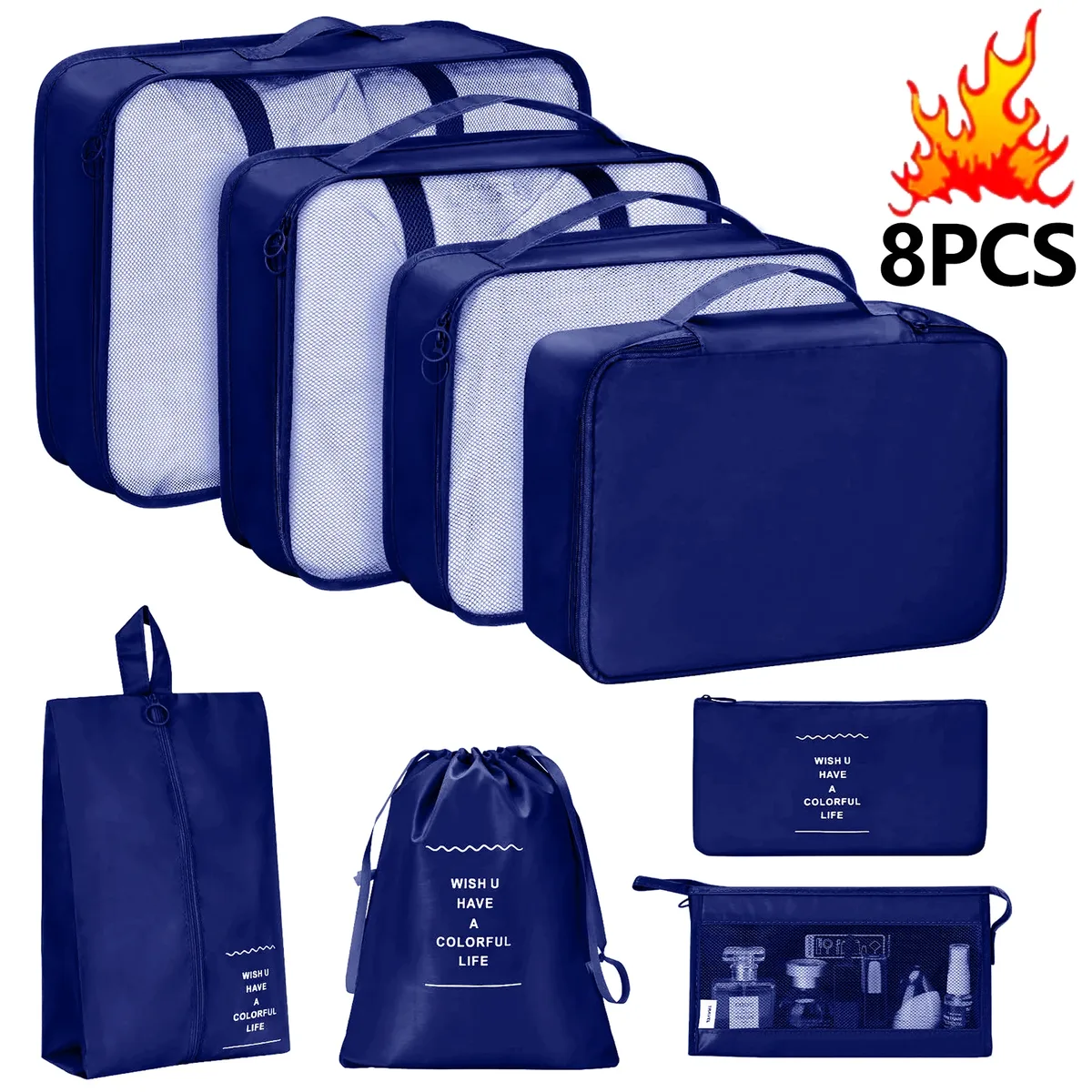 7 pièces/ensemble organisateur de voyage sacs de rangement valise emballage cubes ensemble étuis portable bagages vêtements chaussure bien rangé pochette pliante.-zmt