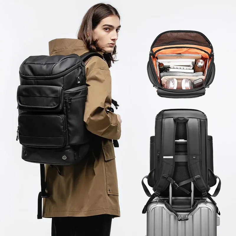 sac à dos de voyage pour homme grande capacité 50l, sac à dos imperméable pour trekking en plein air, sac à dos pour ordinateur portable 17 pouces avec sac à chaussures