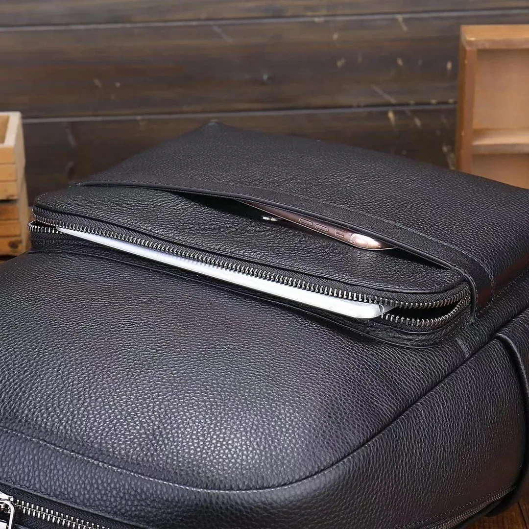 sac à dos classique de luxe noir en cuir véritable pour hommes, grand sac d'affaires de voyage en plein air multifonction, tendance, pour ordinateur, 2026