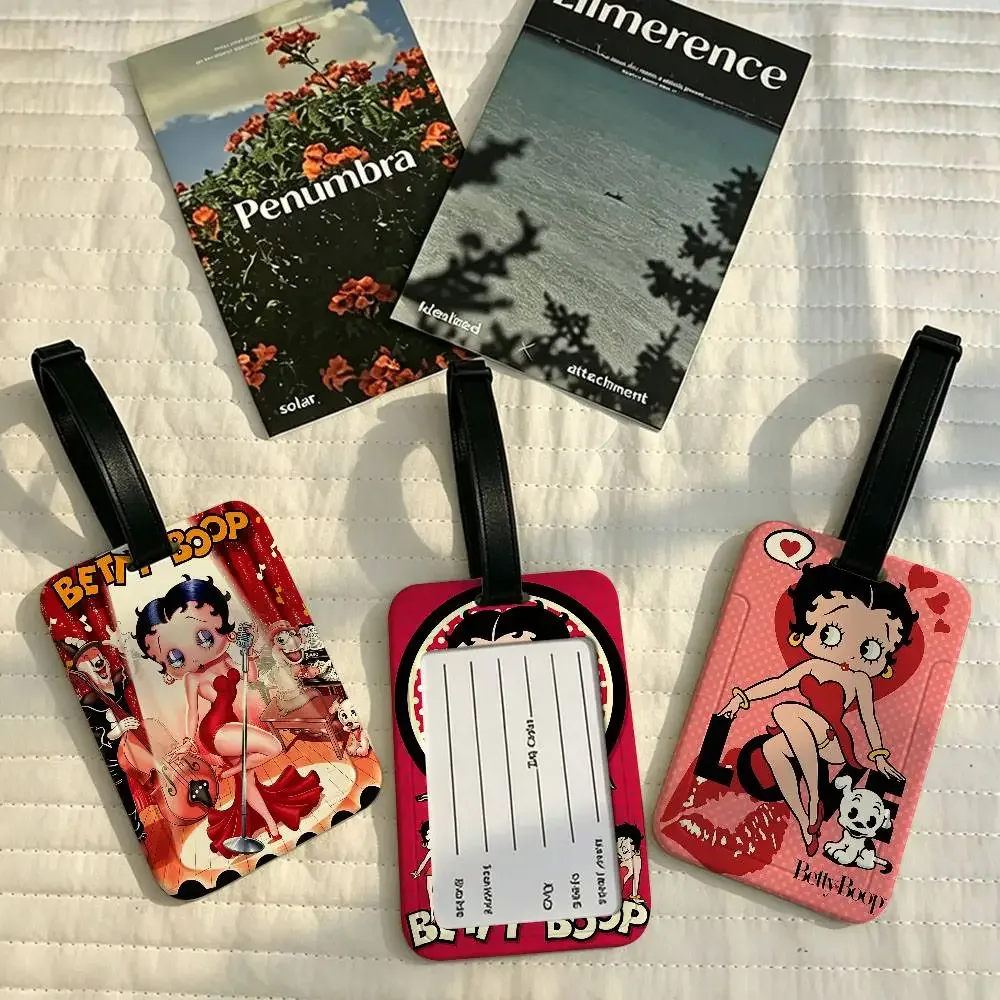 étiquette de bagage anti-perte en pvc avec motif de dessin animé b-betty b-boop, porte-carte d'identité, étiquette de nom pour voyage en plein air.