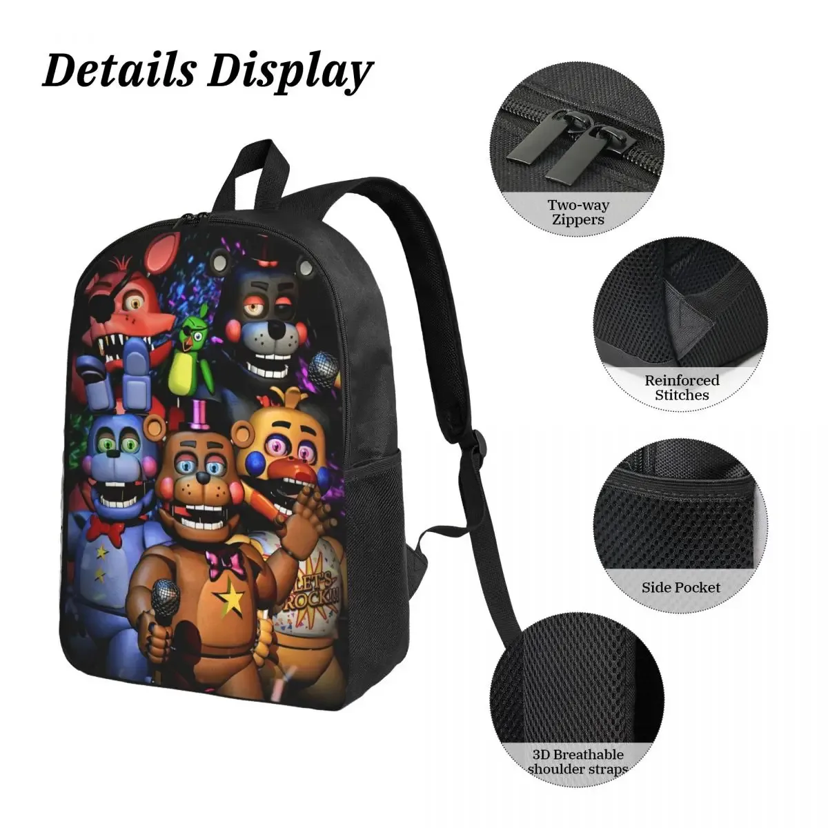 3pecs/ensemble glamrock fnaf sac à dos de jeu vidéo pour étudiant retour à l'école sacs en toile sac à déjeuner trousse à crayons