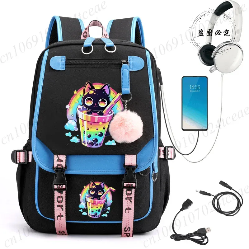 mode sac à dos à la mode retour à l'école sac à dos écolier ordinateur sac de voyage kawaii chat bulle thé boba thé anime sac à dos