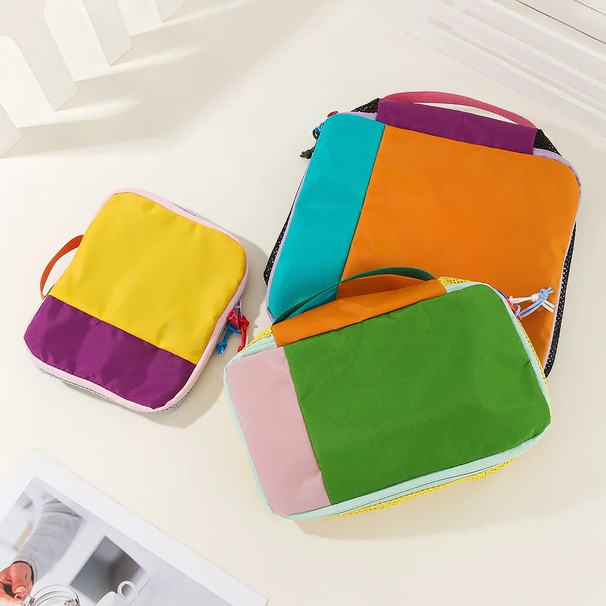 sacs de rangement dopamine printemps-été, 3 pièces (grands, moyens et petits formats) pour les trajets quotidiens et les voyages d'affaires, trousse de toilette