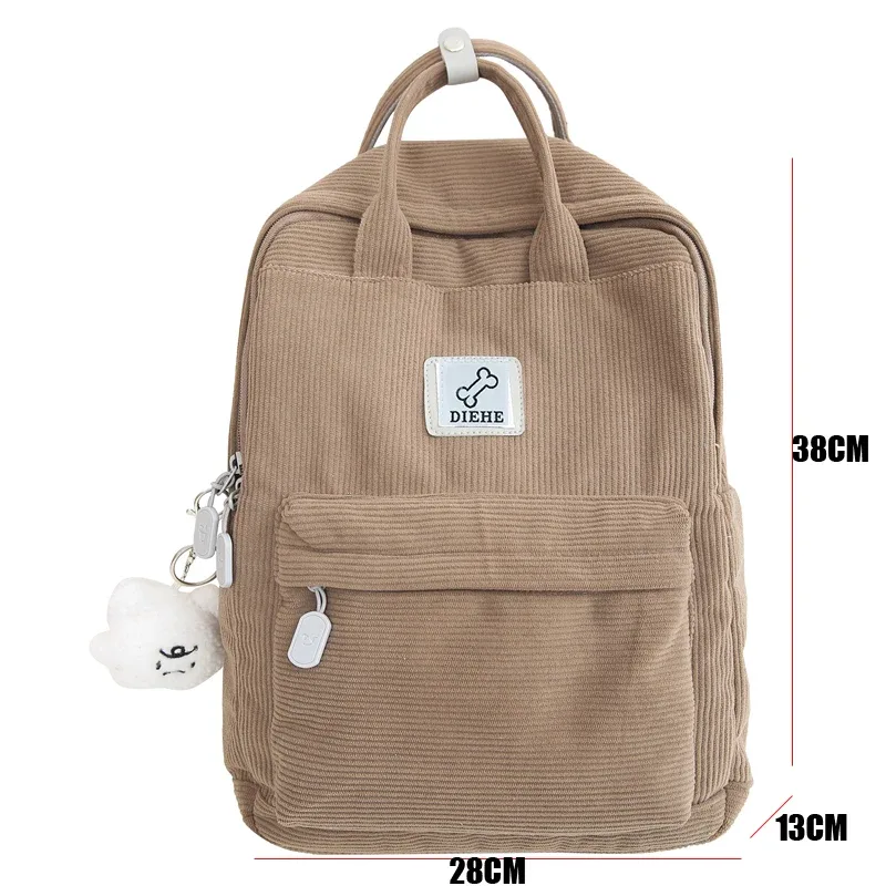 sac à dos en velours côtelé à rayures pour femme, cartable pour adolescentes, garçons, petit, harajuku, pour étudiante