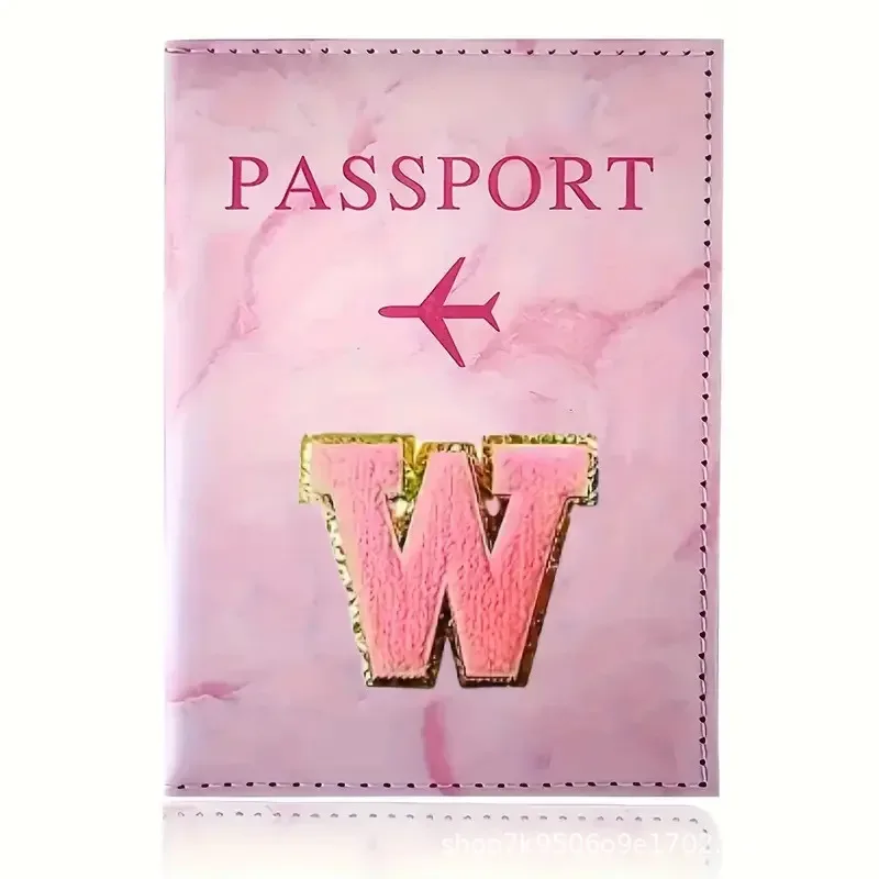 porte-passeport en cuir pu rose avec étiquette brodée, étui pour billets et cartes de crédit, accessoires de voyage