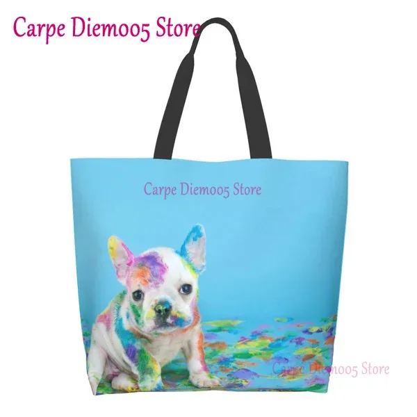 sac fourre-tout grande capacité pour femme, sac d'épicerie pour femme, bouledogues français mignons, initié