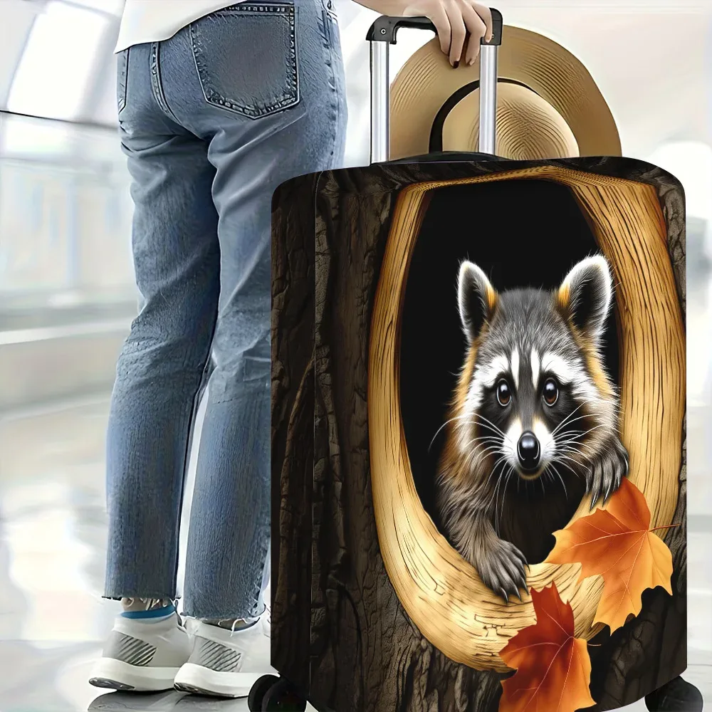 1 housse de bagage mignonne avec imprimé raton laveur et feuilles d'automne. s'adapte aux valises de 18 à 32 pouces ; protège efficacement vos bagages.