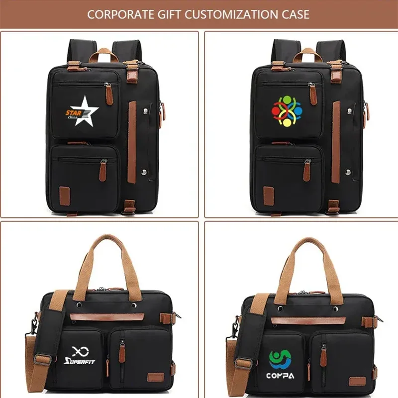 sac à dos personnalisé pour hommes, logo en nylon imperméable à trois usages, sac pour ordinateur portable 15.6/17.3 pouces