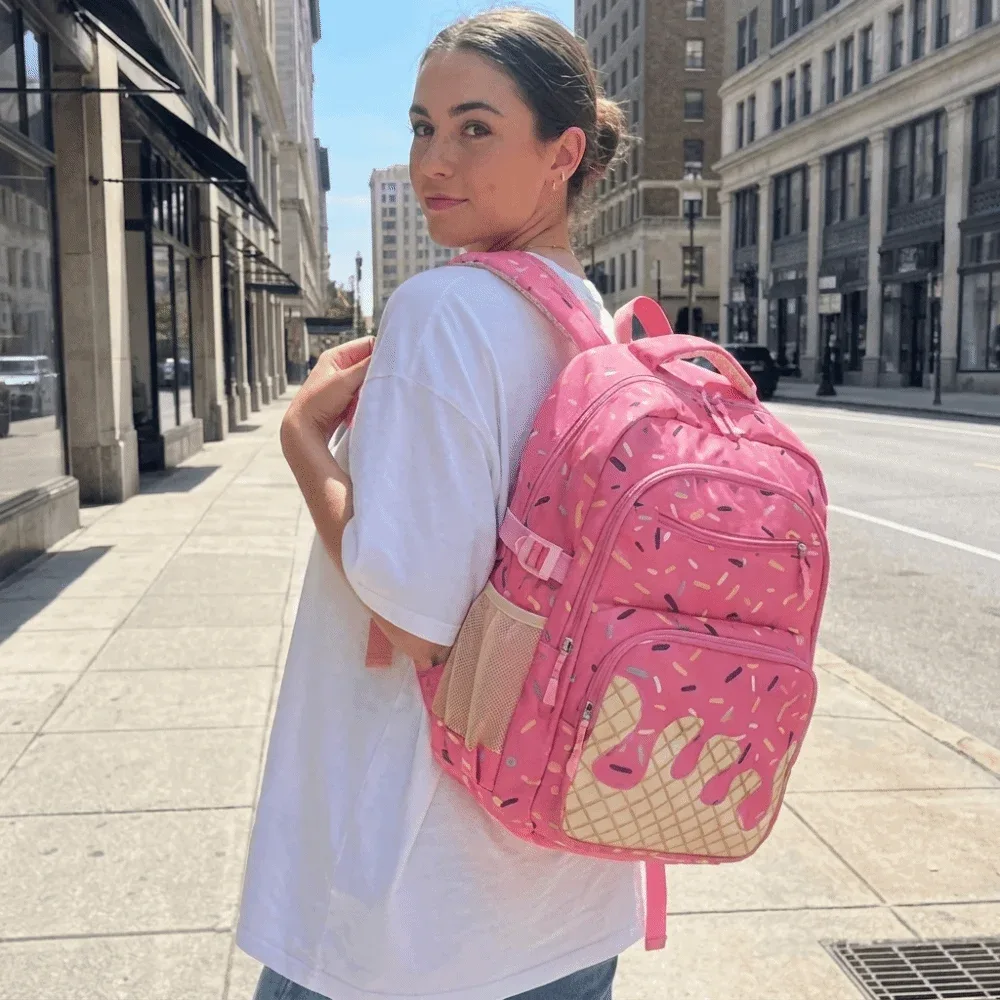 ensemble de sacs à dos en tissu oxford imprimé crème glacée avec trousse à crayons, sac à dos de grande capacité avec sac bandoulière et sac fourre-tout léger