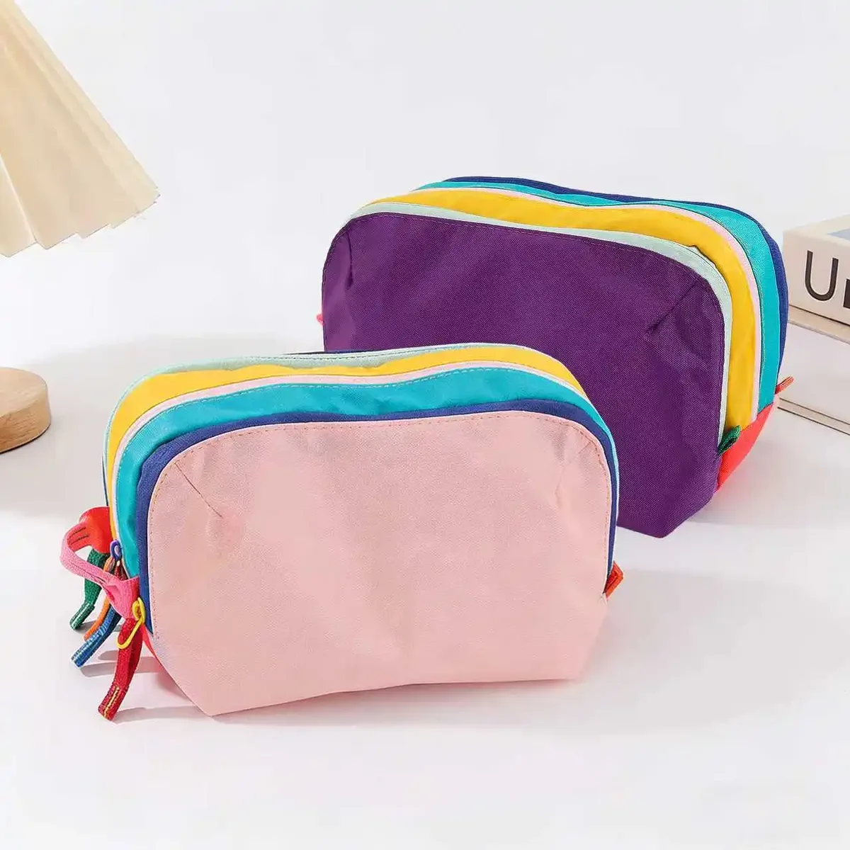 sac de toilette portable durable aux couleurs dopamine, multi-couches, grande capacité, multifonctionnel, sac de maquillage de voyage