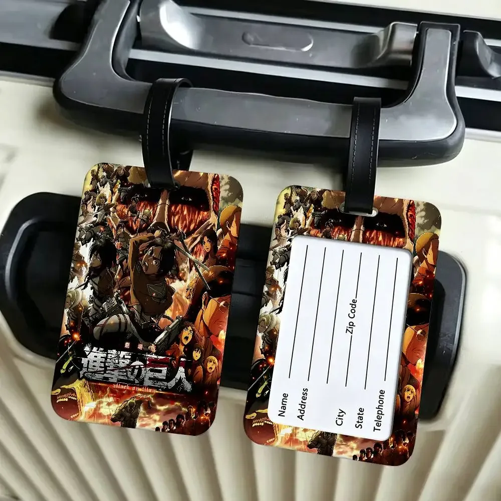 étiquette de bagage en pvc anime a-attack on titan, avec carte d'information, étiquette nominative anti-perte pour valise, sac à dos, accessoire de voyage