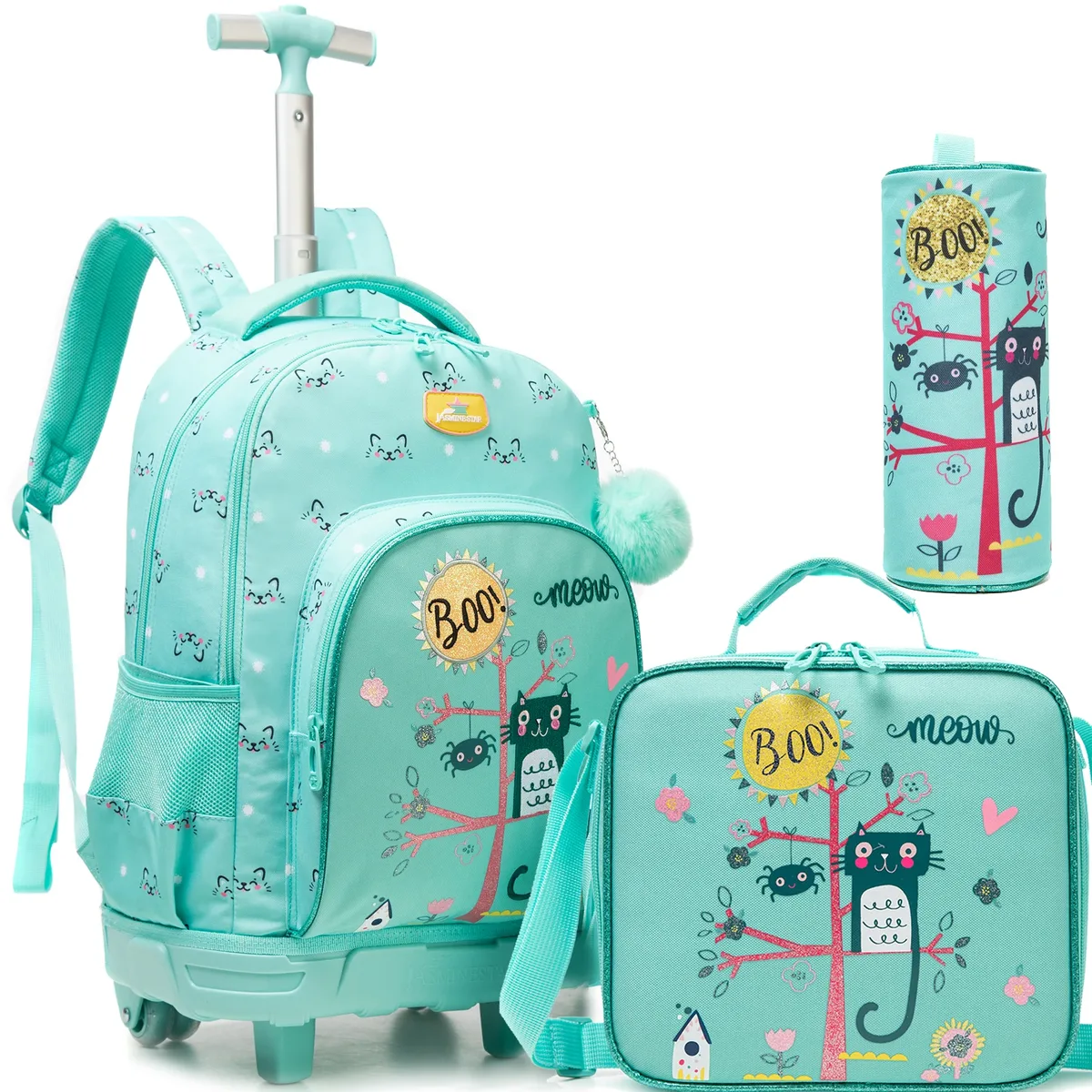 ensemble de 3 sacs à dos roulants élégants pour filles, parfaits pour les filles, avec bagages à roulettes, sac à déjeuner, trousse à crayons pour les voyages scolaires