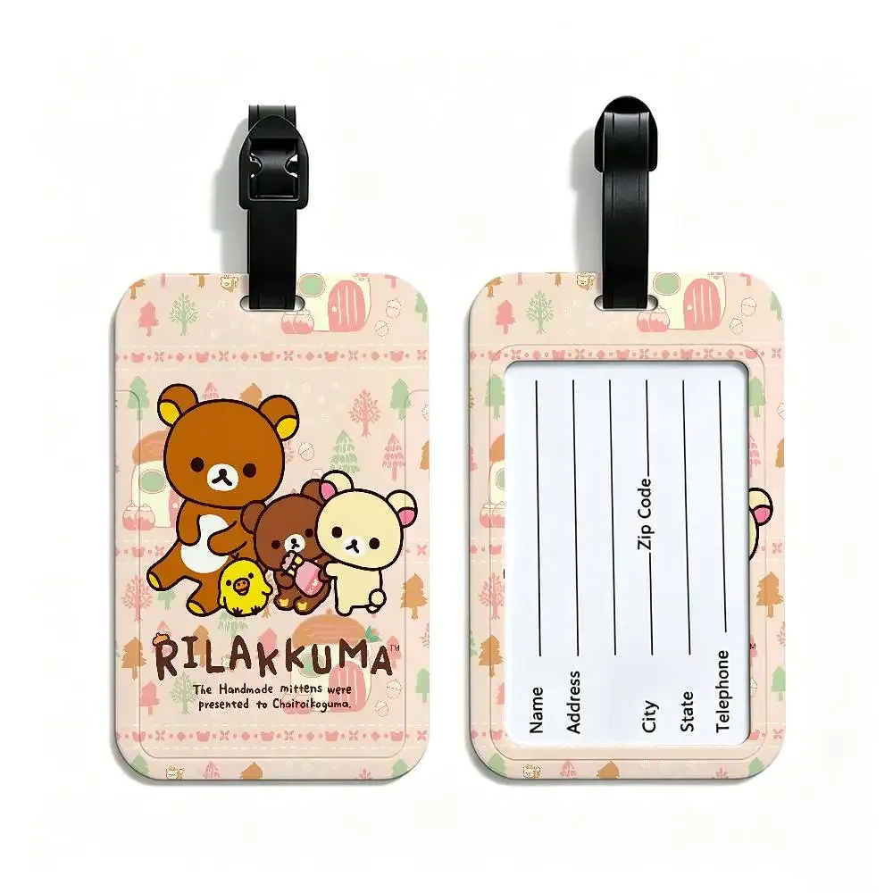 étiquette de bagage de voyage rilakkuma mignonne en dessin animé, étui en pvc pour carte d'information, marqueur de nom anti-perte pour sac à dos.