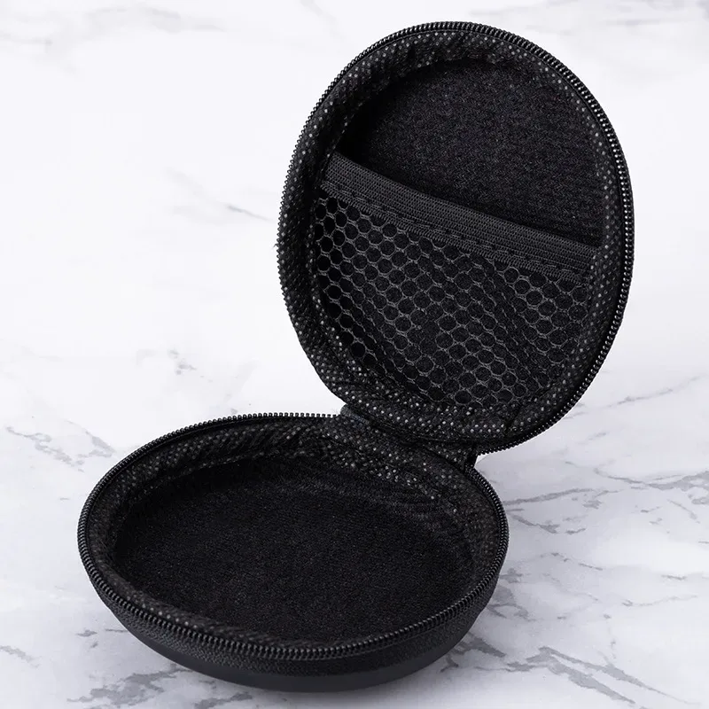 mini pochette de rangement ronde en eva, sac antichoc en tissu composite avec fermeture éclair, organiseur portable pour écouteurs, câbles de données et rangement de voyage