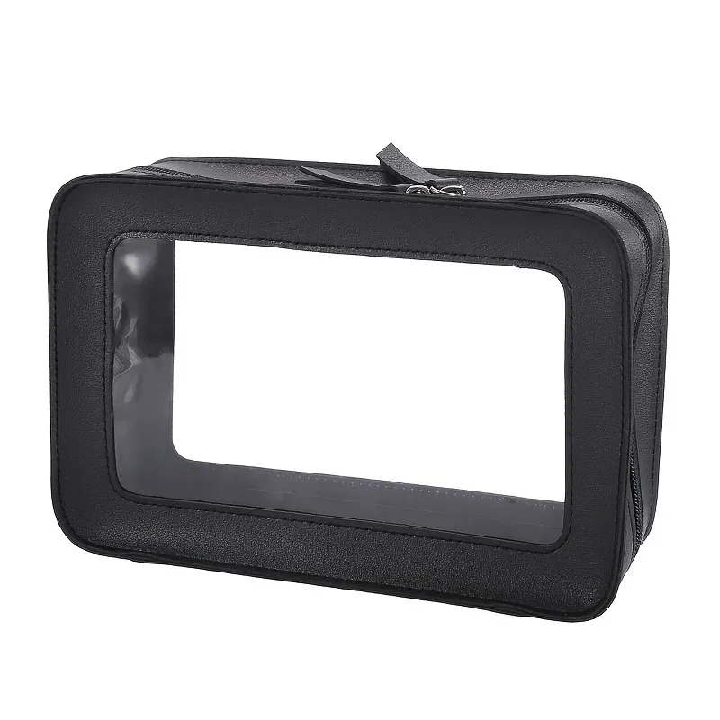 trousse de maquillage de voyage à fermeture éclair, petite trousse de toilette en cuir, sac de rangement multifonctionnel transparent et étanche, accessoires de voyage
