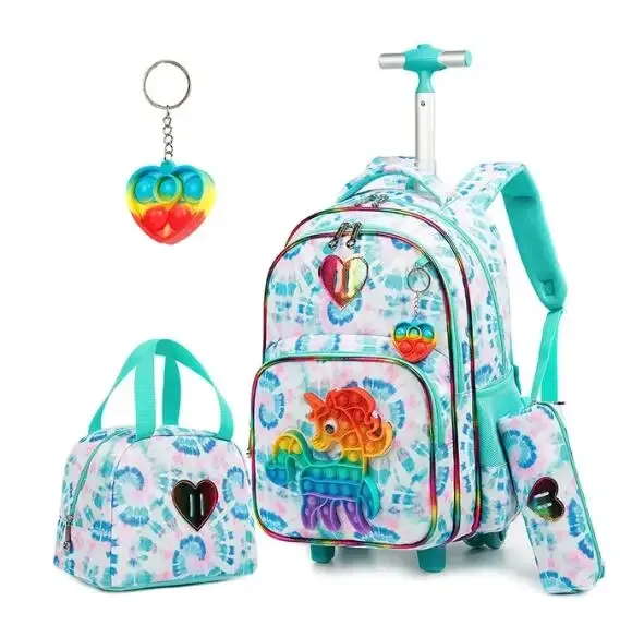 ensemble de sac à dos scolaire à roulettes pour garçons, sac à déjeuner à roulettes, valise à roulettes, voyage