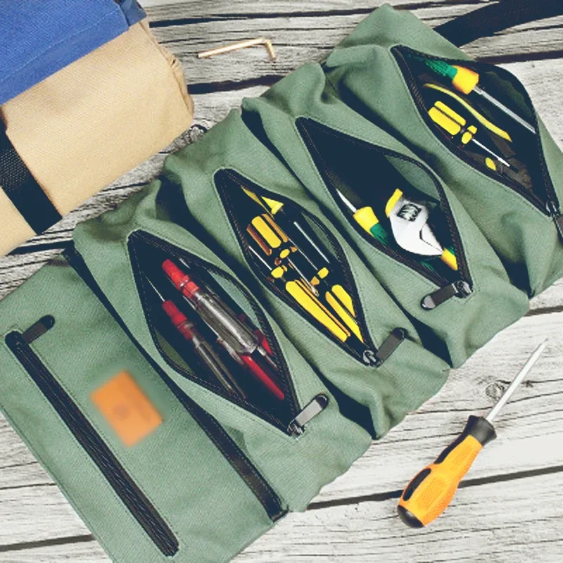 Sac à outils en toile pour moto, rouleau d'outils en rouleau, sac à outils polyvalent, sac enroulable, sac de rangement d'outils de réparation manuels, kits d'outils