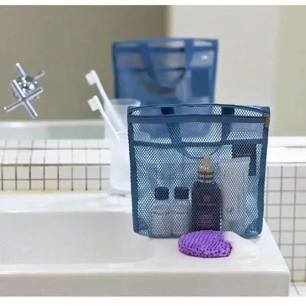 sac de douche de rangement de voyage en maille, sac de toilette de plage, sac à cosmétiques, sac à main en maille, sac de rangement d'articles de toilette pour l'extérieur suppleis