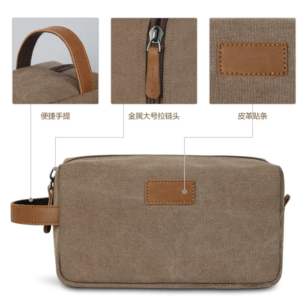 Trousse de toilette, patchwork de toile imperméable à main de voyage, rangement en cuir de cheval fou, trousse de maquillage à la mode et rétro