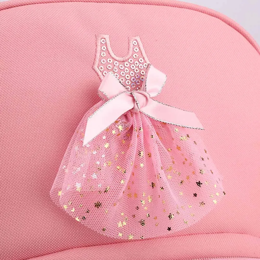 sac à dos de danse personnalisé style robe de princesse, sac à dos léger brodé en dentelle rose, sac de danse pour enfants de maternelle avec nom
